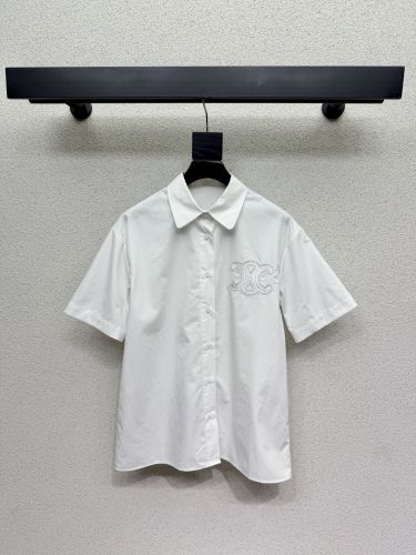 シンプル 洗練された トリオンフ 半袖シャツ セリーヌ シャツ 偽物 コットン ホワイト