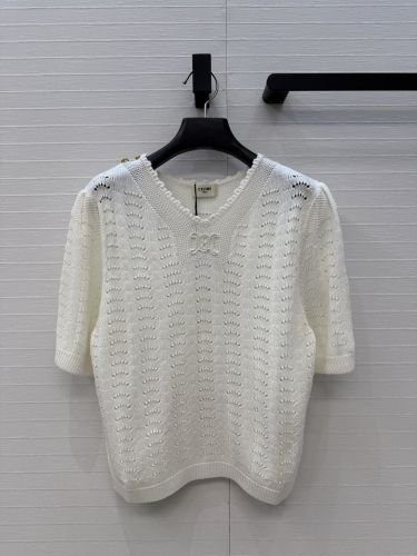 トリオンフ刺繍 透かし編みニットトップス セリーヌ ニット 偽物 コットン