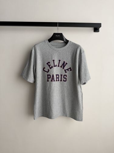 カジュアル 洗練された ロゴ入り コットン セリーヌ Tシャツ 偽物 半袖Tシャツ グレー