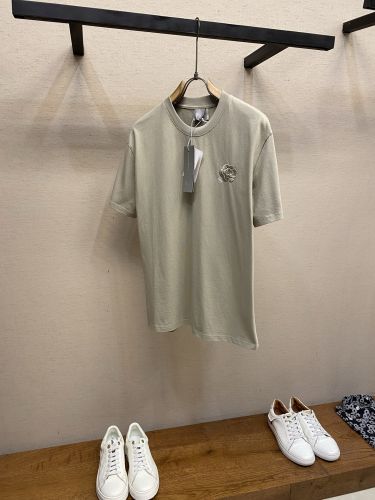 シンプル フラワー刺繡 半袖Tシャツ クリスチャン・ディオール Tシャツ 偽物 カーキ