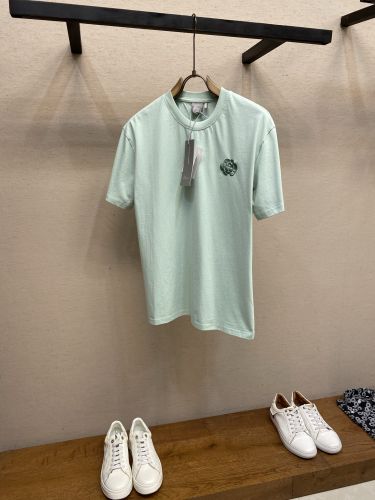 シンプル フラワー刺繡 半袖Tシャツ クリスチャン・ディオール Tシャツ 偽物 グリーン