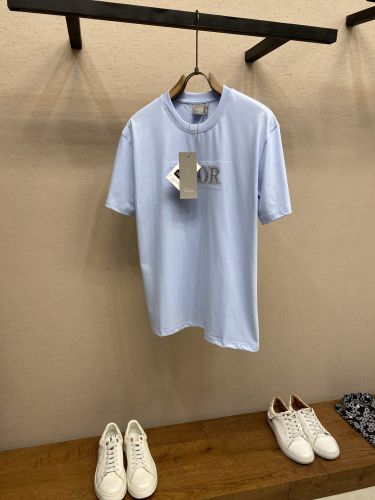 カジュアル 洗練された コットン 半袖Tシャツ クリスチャン・ディオール Tシャツ 偽物 ブルー