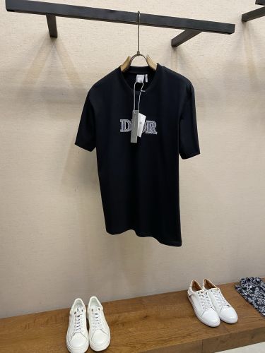 カジュアル 洗練された コットン 半袖Tシャツ クリスチャン・ディオール Tシャツ 偽物 ブラック