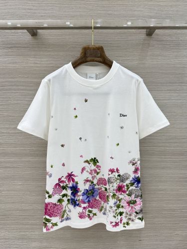 エレガント プリント コットン 半袖Tシャツ クリスチャン・ディオール Tシャツ 偽物