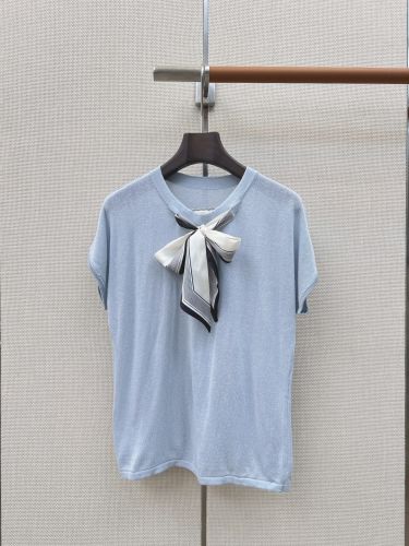 ボウタイ付き ショートスリーブニット クリスチャン・ディオール Tシャツ 偽物 ライトブルー