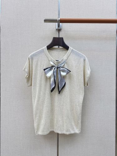 ボウタイ付き ショートスリーブニット クリスチャン・ディオール Tシャツ 偽物 アイボリー