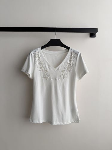 コットン Vネック 半袖Tシャツ クリスチャン・ディオール Tシャツ 偽物 ホワイト