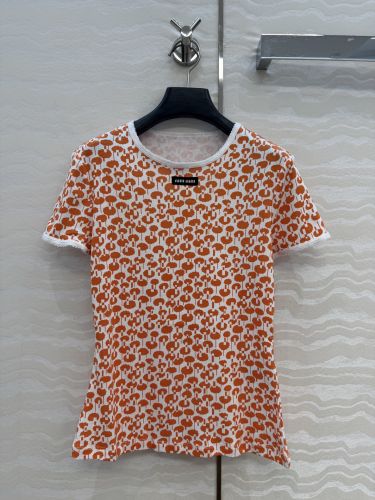 可愛い ミュウミュウ Tシャツ コピー 総柄プリント コットン 半袖Tシャツ 