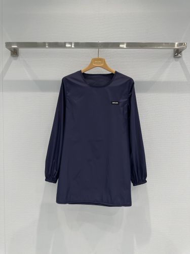 シンプル ナイロン チュニックトップス ミュウミュウ シャツ 偽物 ネイビー