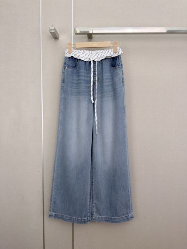 カジュアル ストライプウエスト デニムパンツ ミュウミュウ ジーンズ 偽物