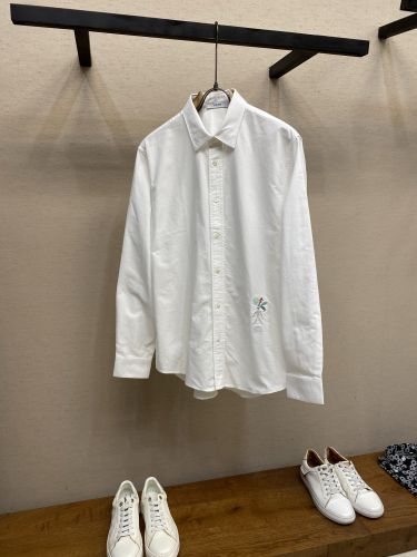 シンプル 洗練された ロゴ刺繍 長袖シャツ ロエベ シャツ コピー ホワイト