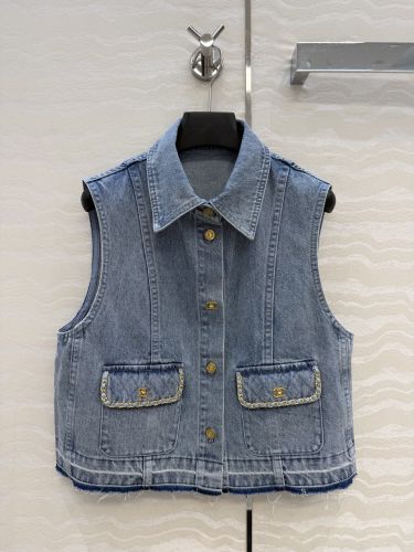 洗練された ノースリーブ デニムベスト シャネル ジャケット コピー チェーンディテール