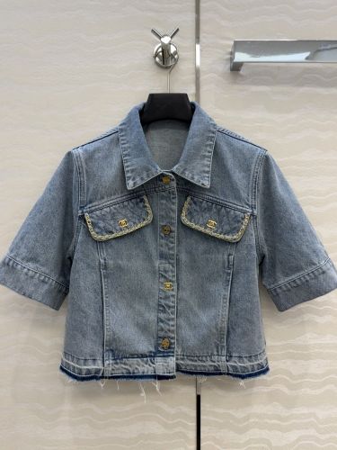 チェーンディテール 半袖 デニムジャケット シャネル ジャケット コピー カジュアル