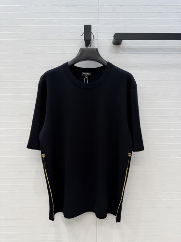 シルクブレンド クルーネック ハーフスリーブニット シャネル Tシャツ コピー ブラック