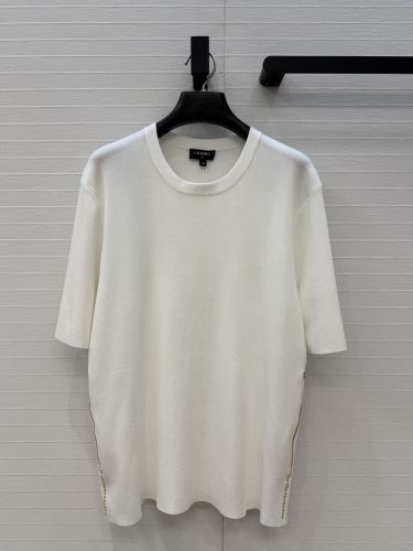 シルクブレンド クルーネック ハーフスリーブニット シャネル Tシャツ コピー ホワイト