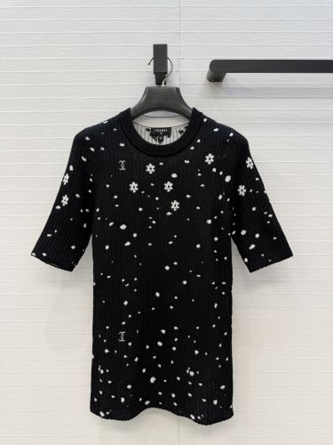 小花柄 カシミア シルク 半袖トップス シャネル ニット コピー ブラック