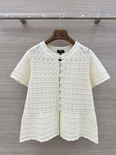フェミニン 可愛い 透かし編み 半袖カーディガン シャネル ニット コピー