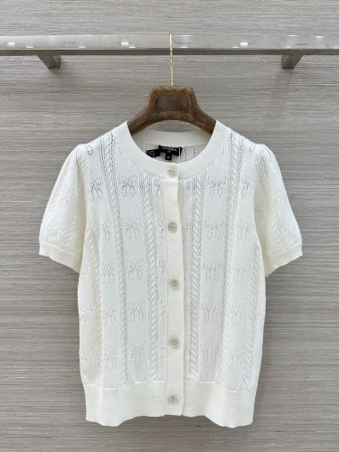 リボン 透かし編み 半袖ニットカーディガン シャネル ニット コピー 合わせやすい