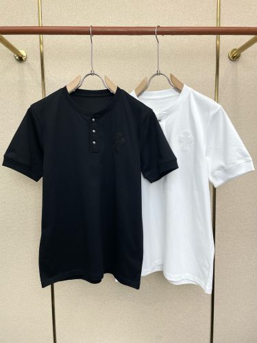 クロスパッチ ヘンリーネック 半袖Tシャツ クロムハーツ Tシャツ 偽物