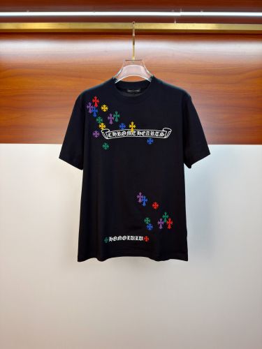 ロゴ刺繍 クルーネック 半袖Tシャツ クロムハーツ Tシャツ 偽物 コットン ブラック