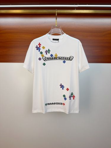 ロゴ刺繍 クルーネック 半袖Tシャツ クロムハーツ Tシャツ 偽物 コットン ホワイト
