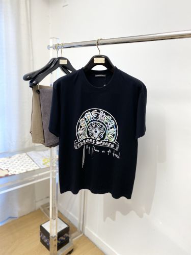 カジュアル プリント クロムハーツ Tシャツ 偽物 クルーネック 半袖Tシャツ ブラック