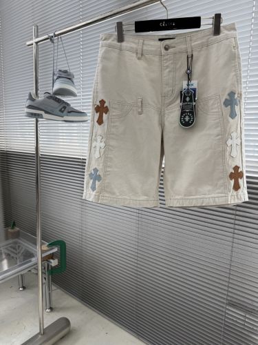 クロスパッチ デニム ショートパンツ クロムハーツ ジーンズ 偽物 オフホワイト