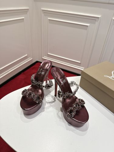 ビジュー ハイヒール ミュール クリスチャン・ルブタン サンダル コピー バーガンディ