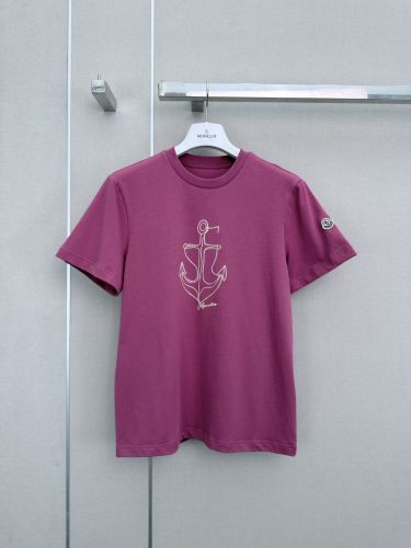 お洒落 アンカーモチーフ クルーネック半袖Tシャツ モンクレール Tシャツ 偽物 ピンク