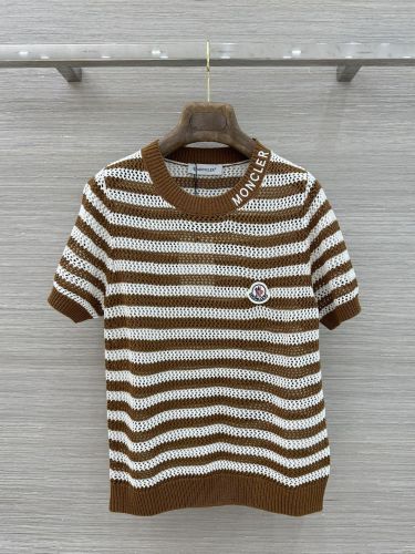 モンクレール Tシャツ 偽物 爽やか ロゴ刺繍 ボーダー サマーニット プルオーバー