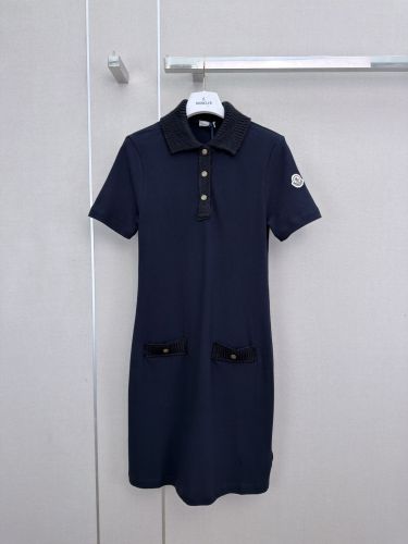 カジュアル 上品 切り替え ポロワンピース モンクレール ワンピース 偽物 ネイビー