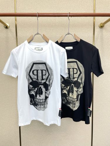 スカル ロゴ クルーネック 半袖Tシャツ フィリッププレイン Tシャツ 偽物 