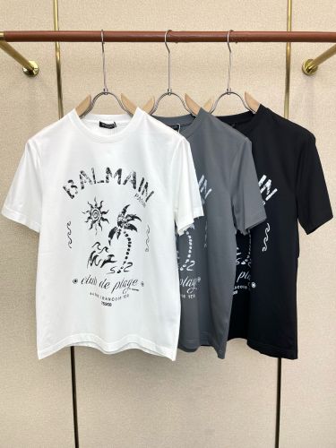 カジュアル おしゃれ ロゴプリント 半袖Tシャツ バルマン Tシャツ 偽物 クルーネック