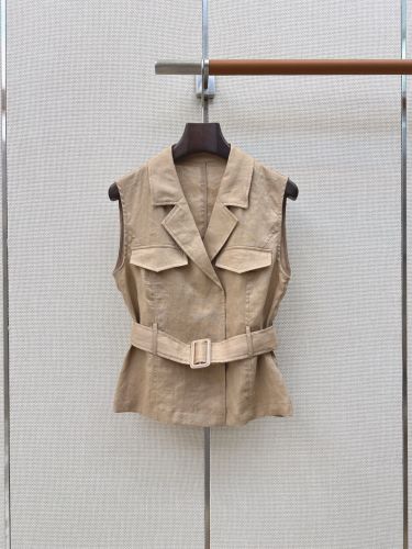 洗練された リネン ノースリーブ ジレ ラルフローレン ジャケット 偽物 ベージュ
