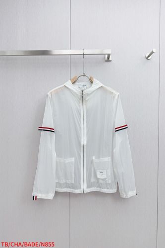 洗練された 薄手 フード付きジップアップジャケット トムブラウン ジャケット 偽物 ホワイト
