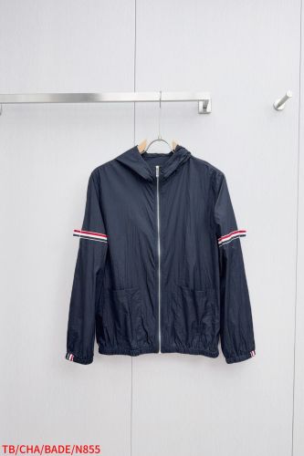洗練された 薄手 フード付きジップアップジャケット トムブラウン ジャケット 偽物 ブラック