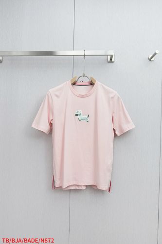 シンプル 可愛い ヘクター クルーネック 半袖Tシャツ トムブラウン Tシャツ 偽物 ピンク