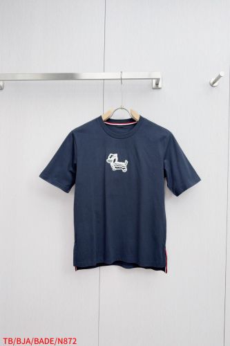 シンプル 可愛い ヘクター クルーネック 半袖Tシャツ トムブラウン Tシャツ 偽物 ネイビー
