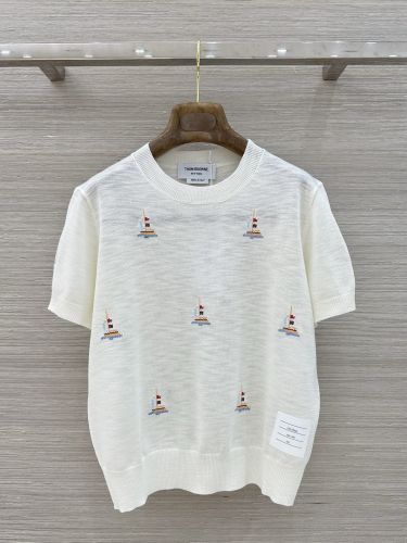 ヨットモチーフ クルーネック 半袖ニット トムブラウン ニット 偽物 コットン ホワイト