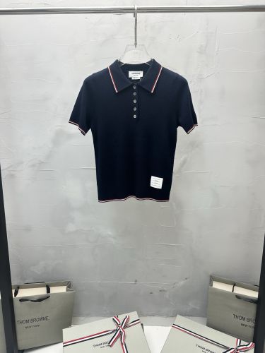 上品 洗練された 半袖 ポロニット トムブラウン ニット 偽物 ネイビー
