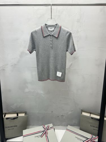 上品 洗練された 半袖 ポロニット トムブラウン ニット 偽物 グレー