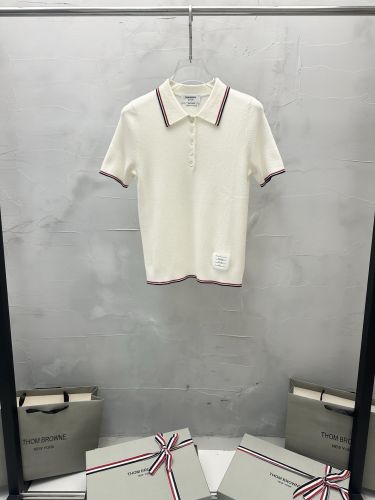 上品 洗練された 半袖 ポロニット トムブラウン ニット 偽物 ホワイト