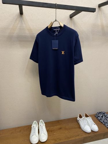 ショートスリーブ クルーネック ウィズ シグネチャー ルイ・ヴィトン Tシャツ コピー ネイビー