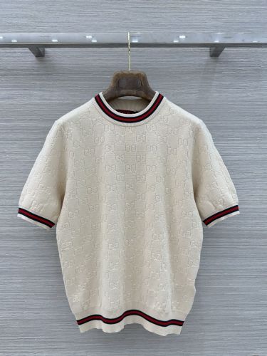 GGジャガード 半袖 クルーネック サマーニット グッチ ニット 偽物 アイボリー