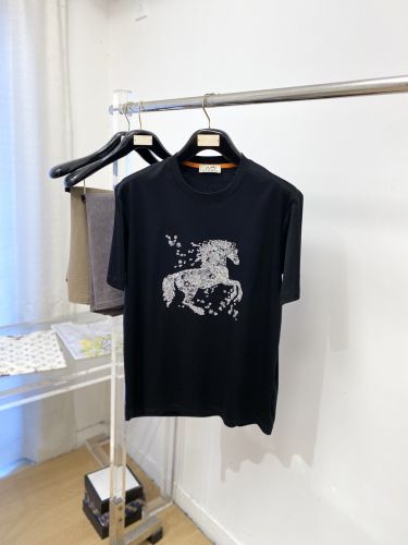 ホースモチーフ クルーネック 半袖Tシャツ エルメス Tシャツ 偽物 ブラック