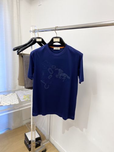 洗練された カジュアル クルーネック 半袖Tシャツ エルメス Tシャツ 偽物 ブルー