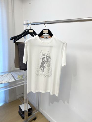 ホースモチーフ ラインストーン 半袖Tシャツ エルメス Tシャツ 偽物 ホワイト