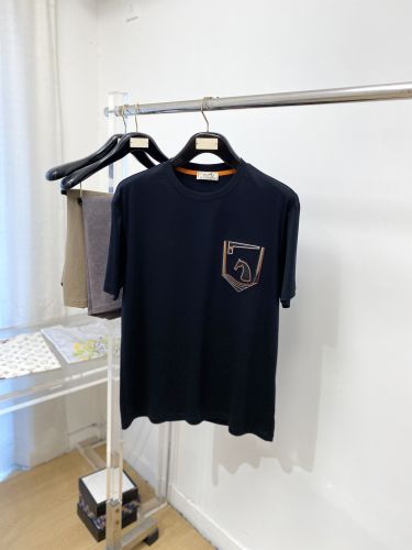 異素材ディテール クルーネック 半袖Tシャツ エルメス Tシャツ 偽物 ブラック
