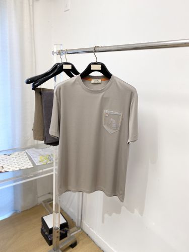 異素材ディテール クルーネック 半袖Tシャツ エルメス Tシャツ 偽物 グレージュ