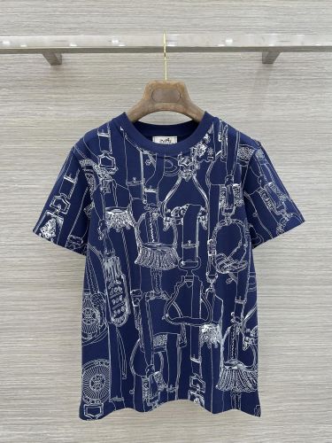クラシック コットン 半袖Tシャツ エルメス Tシャツ スーパーコピー ネイビー